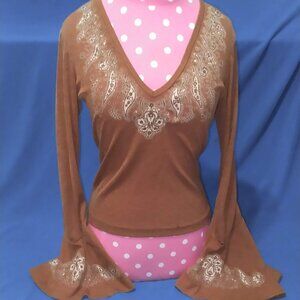 Vintage XOXO tan shirt with flared sleeves size medium 90s-00s